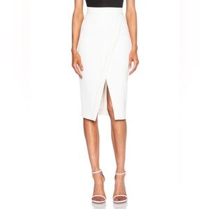 NICHOLAS Ivory White Bonded Poly Crepe Cross Over Midi Skirt